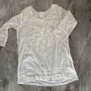 White Embroidered Boho Peasant Blouse